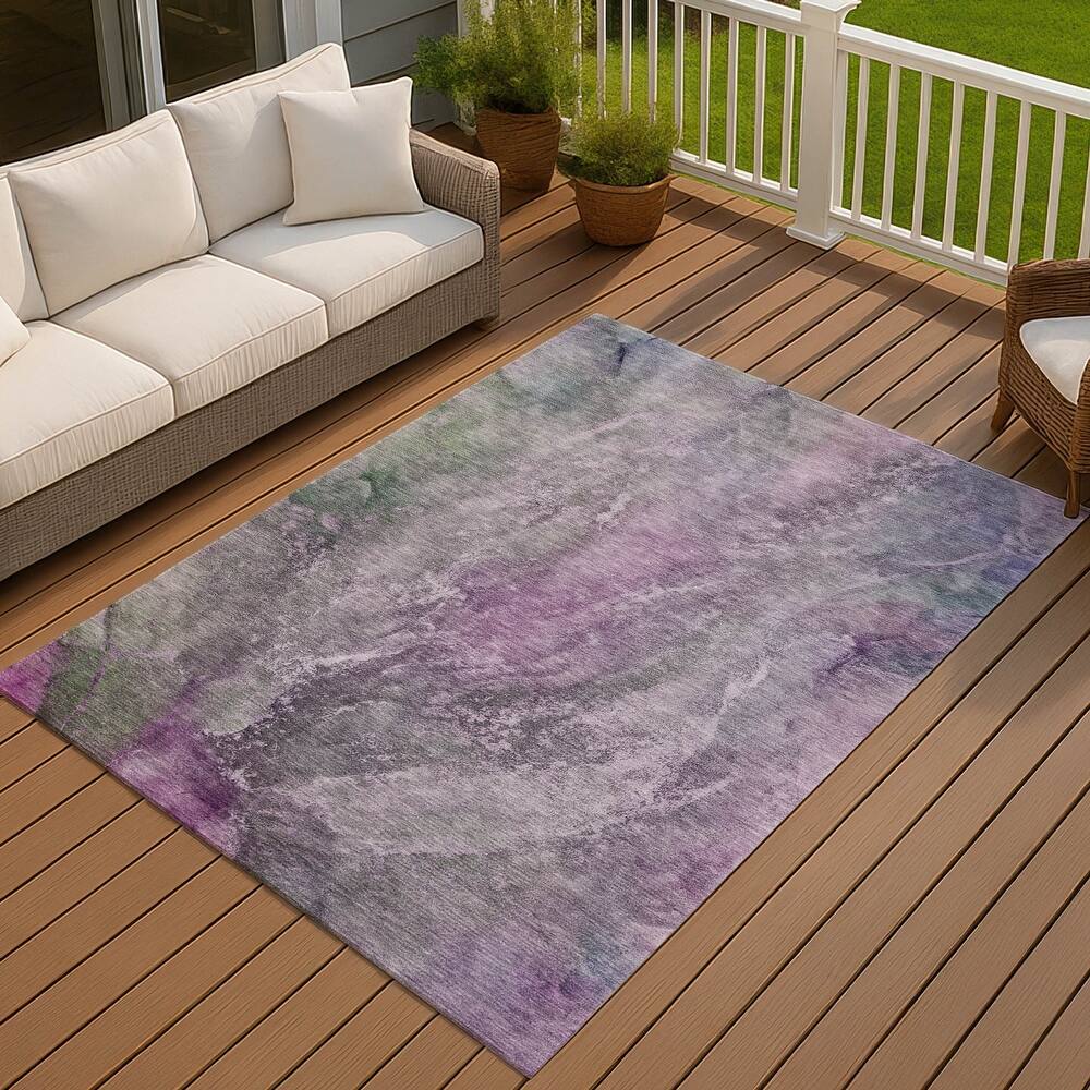 Machine Washable Indoor/ Outdoor Abstract Watercolor Chantille Rug