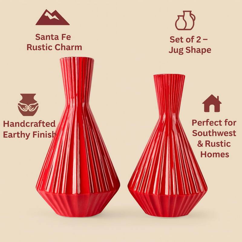 Aria Home Red Santa Fe Inspired Ceramic Vases Set of 2 Southwestern Decor