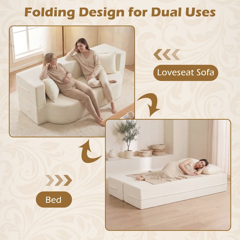 Gymax 75.5'' Folding Sofa Bed w/2 Comfortable Pillows No Assembly