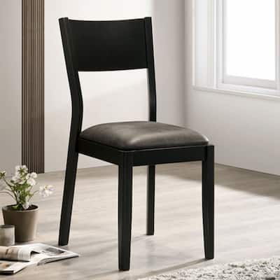 Set of 2 Padded Leatherette Dining Chairs in Black and Gray Finish