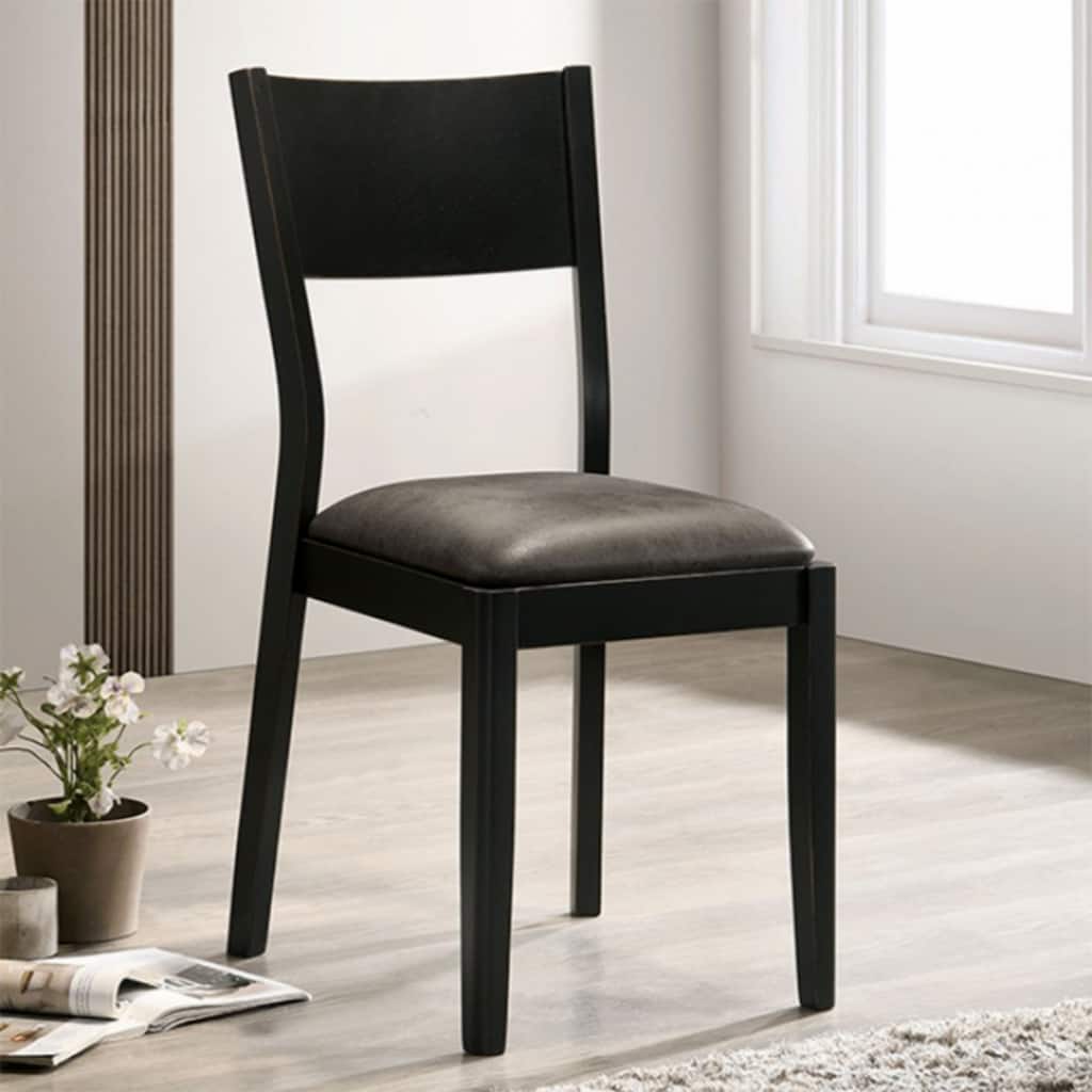 Set of 2 Padded Leatherette Dining Chairs in Black and Gray Finish