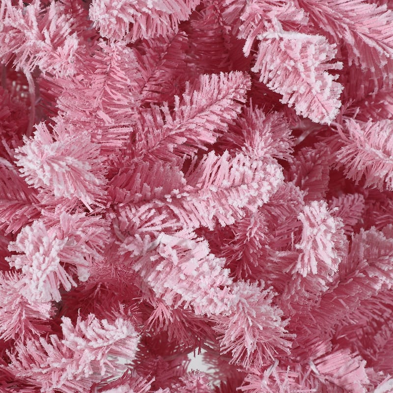 4.5FT Pink Gradient Artificial Christmas Tree – 100 Warm White LEDs, Snow Frosted, 300 Branch Tips, Metal Stand