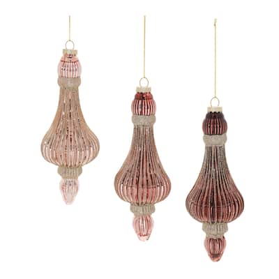 Ribbed Glass Drop Ornament (Set of 6) - N/A
