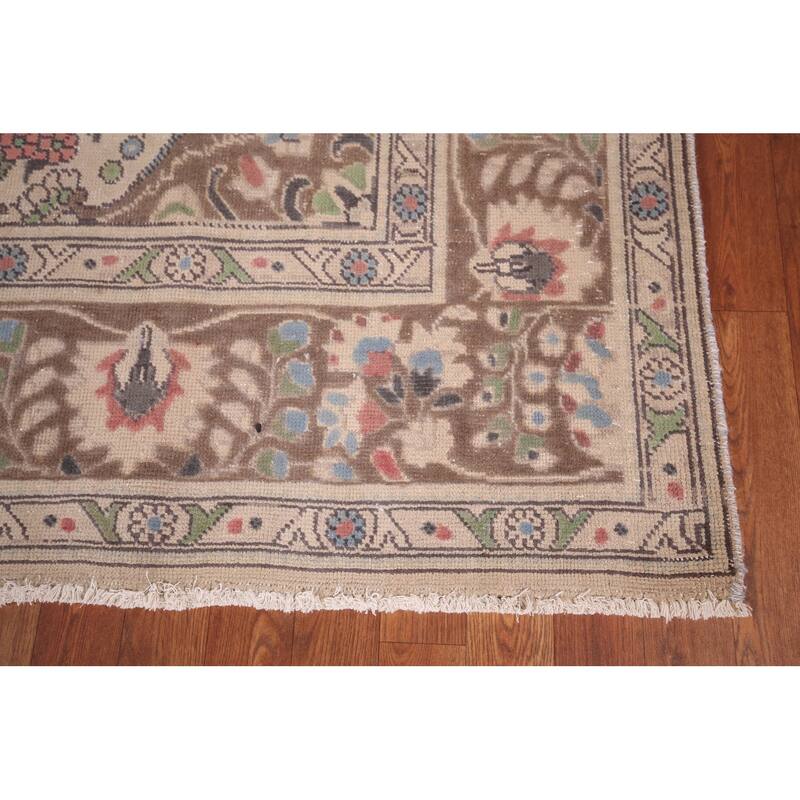 Distressed Grey Tabriz Persian Vintage Rug Hand-Knotted Wool Carpet - 7'10"x 11'0"
