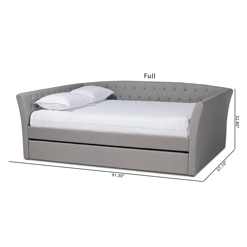 Queen Size Daybed with Trundle - Light Grey Upholstered Farmhouse Modern Bed
