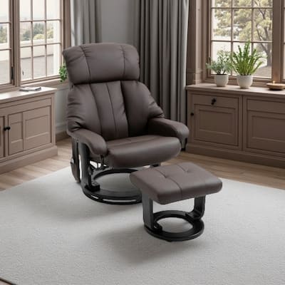 PU Leather Reclining Massage Chair with Ottoman, 360° Swivel Base, and Remote-Controlled Vibration