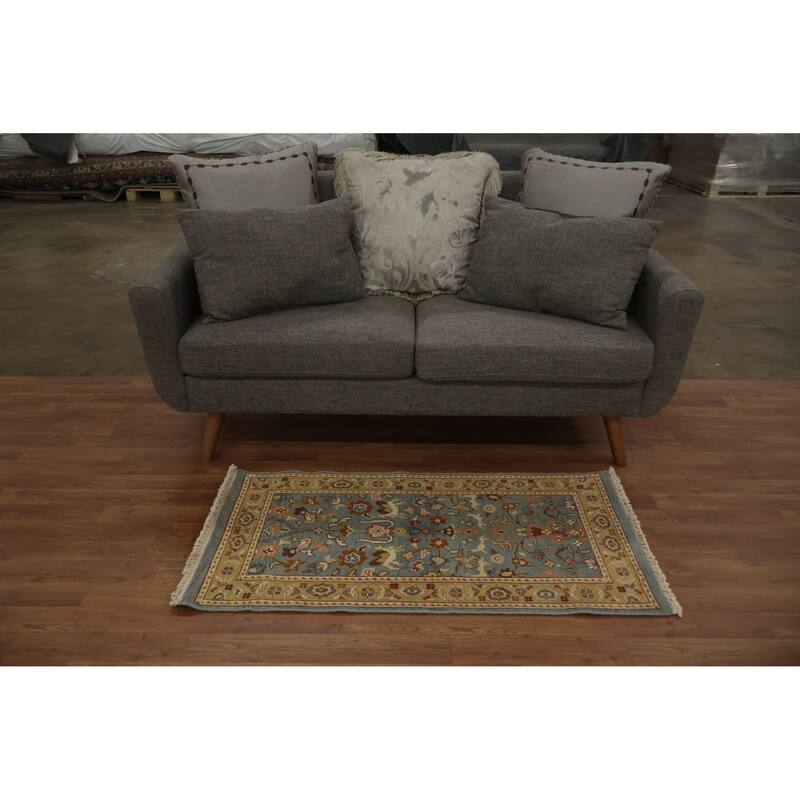 Hand Knotted Oriental 100% Wool Carpet Traditional Floral Navy Blue & Blues Ziegler Area Rug - 3' 10'' X 2' 0''