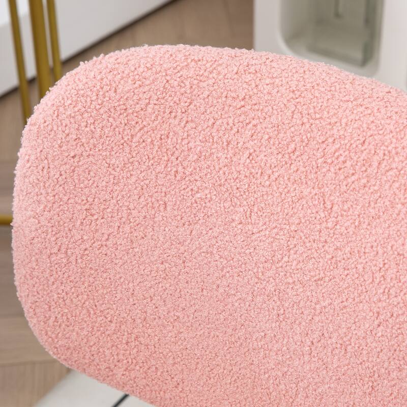 Cute Armless Office Chair, Teddy Fleece Fabric Computer Desk Chair Vanity Task Chair with Adjustable Height, for Office