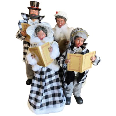 15-18" Black and White Plaid Black Carolers, Set of 4