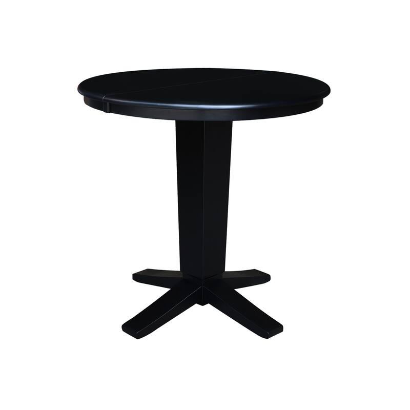 36 in Round Top Pedestal Counter Height Dining Table with 12 in Leaf - Black