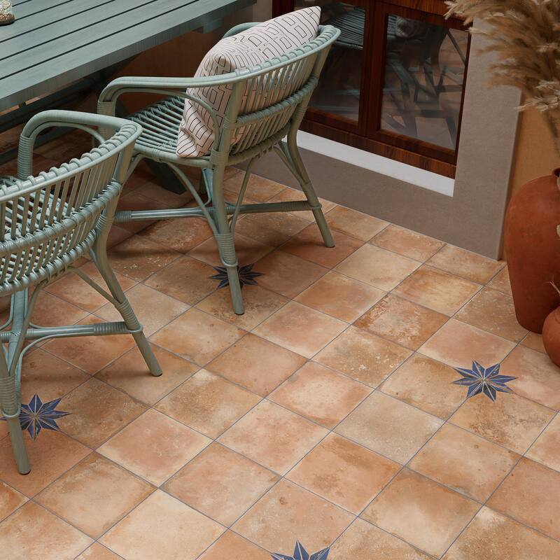 Merola Tile Kings Nonna with Blue Corner Star 17-7/8" x 17-7/8" Porcelain Floor and Wall Tile