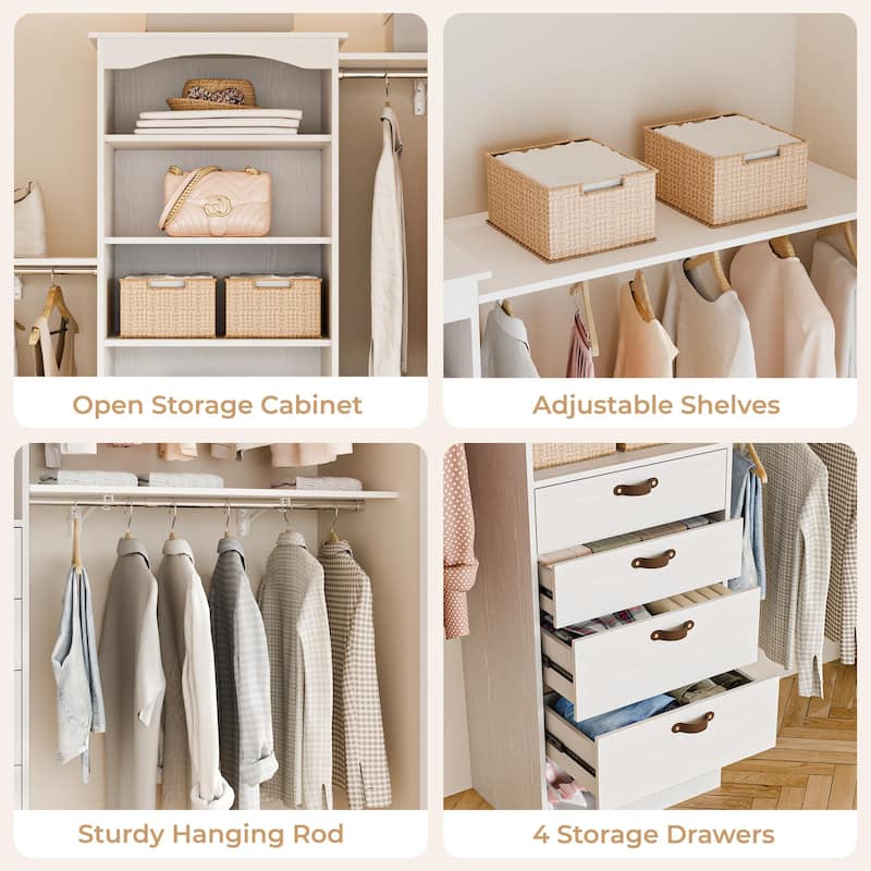 23.6"-118" W Modular Closet System, 2-9.8FT Walk-In Closet Organizer with 3 Expandable Rods and Shelves - 76.6'' H X 15.7'' D