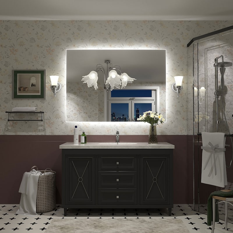Frameless Anti-Fog 3 Colors Dimmable LED Backlit Wall Bathroom Vanity Mirror
