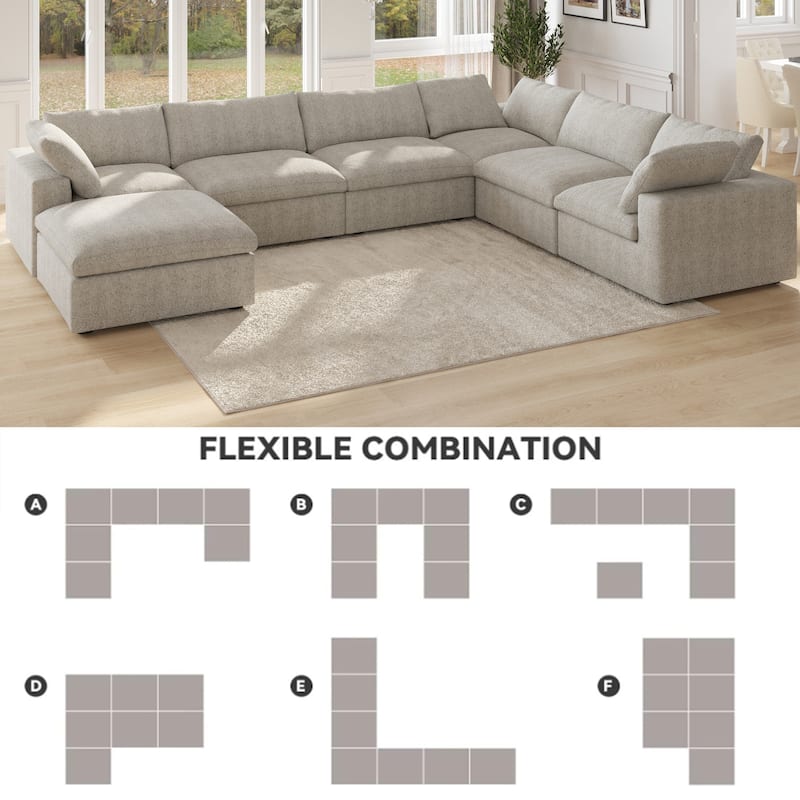 Cloud Couch Modular Sectional Sofa Oversized Down Filled Corner 7 Seater L-Shaped Couch with Ottoman for Living Room Set