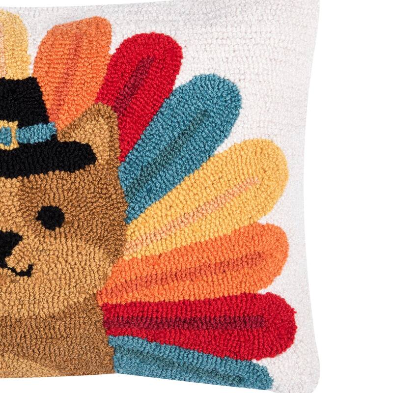 Turkey Cat Hooked Pillow