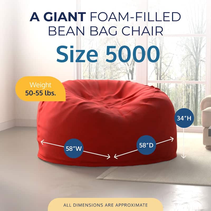 Ultimate Sack 5ft Bean Bag Chair, Oversized Indoor Comfy Lounger, Red Suede