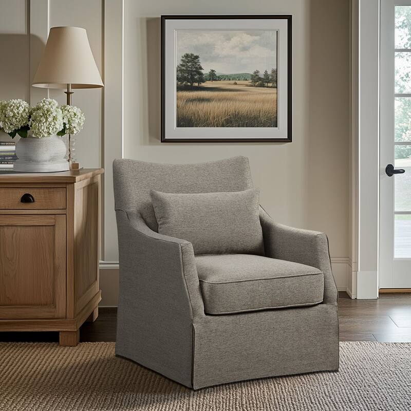 Martha Stewart London Upholstered Skirted Swivel Armchair with Lumbar Pillow