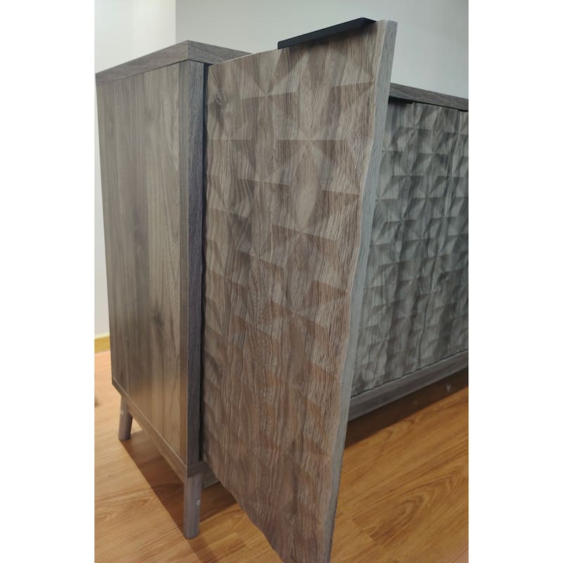 Sideboard Cabinet With 4 Relief Doors, Storage Cabinet with Adjustabel Shelves, Accent Cabinet wtih Wooden Legs