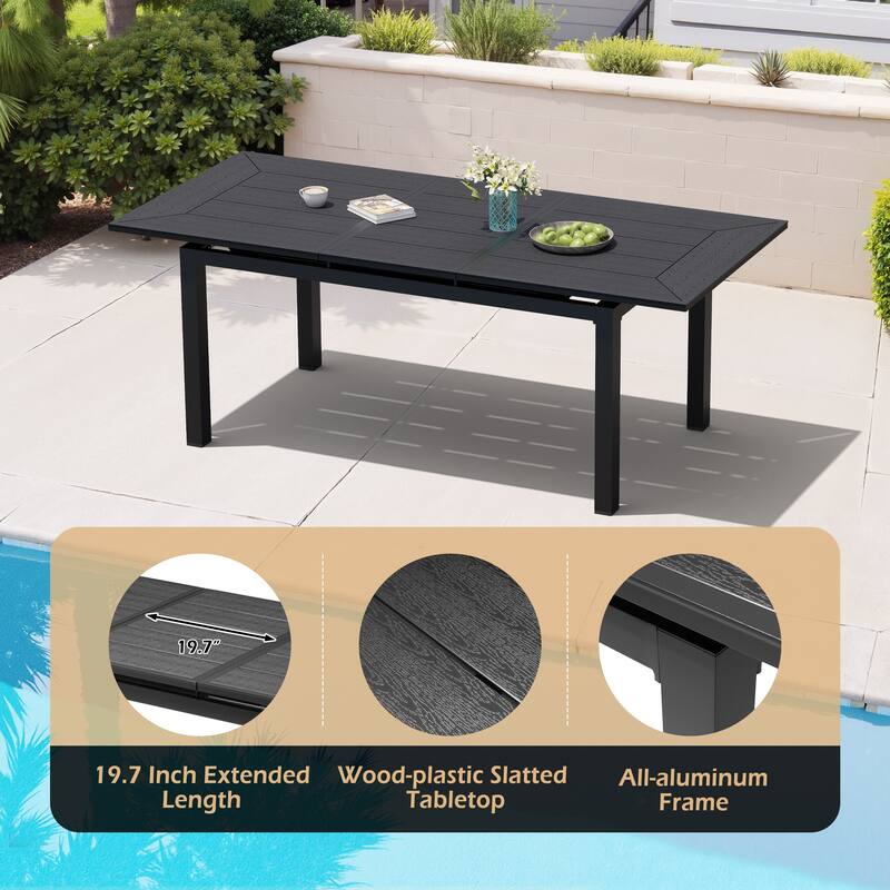 7-Piece Set Outdoor Extendable Aluminum Dining Table with Stackable Chairs