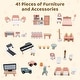 preview thumbnail 9 of 8, Gymax Wooden Corner Dollhouse Playset w/ 41 Pieces of Furniture and