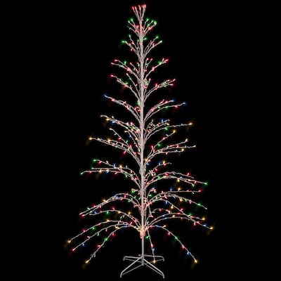 9' Christmas Cascade Twig Tree Yard Art Decoration Multi-Color Lights