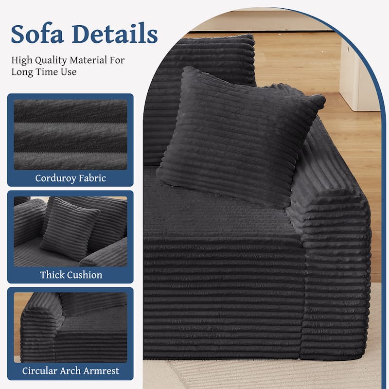Cozy Corduroy Sectional Sofa with Arched Armrests and Cushions and Throw Pillows for Living Room