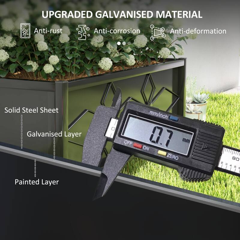 Outsunny Galvanized Raised Garden Bed with Trellis, Outdoor Planter Box for Climbing Vines Vegetables Flowers, Metal Garden Box