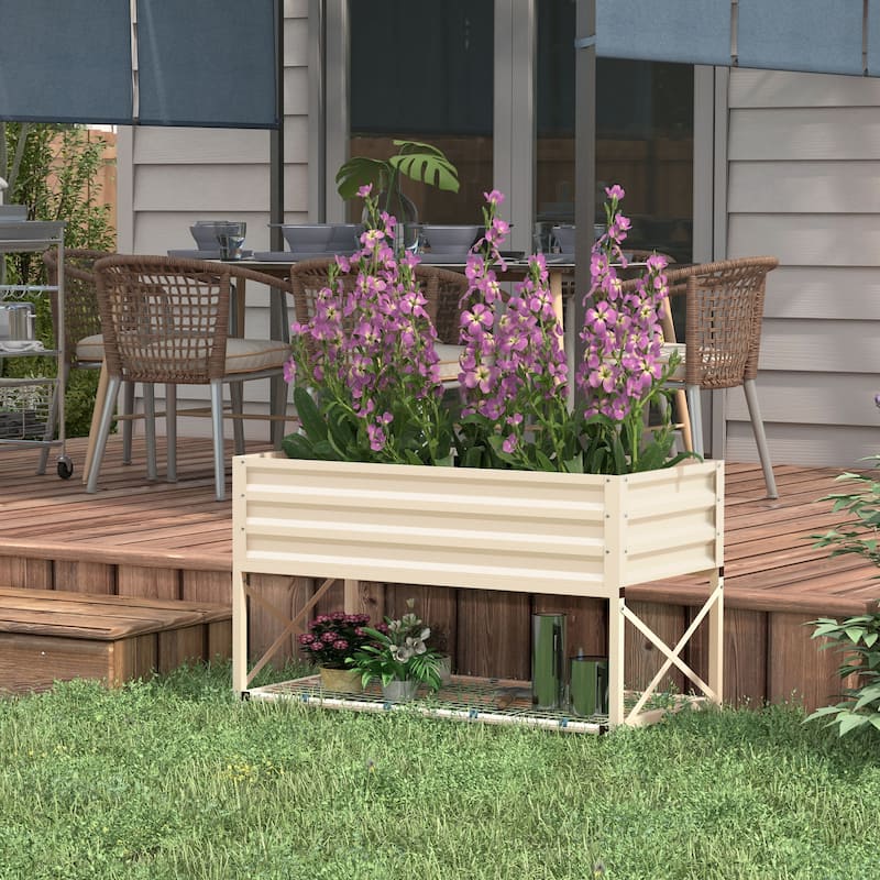 Countryside Style Garden Bed with Legs and Bed Liner, for Backyard and Patio Grow Vegetables Herbs and Flowers Natural