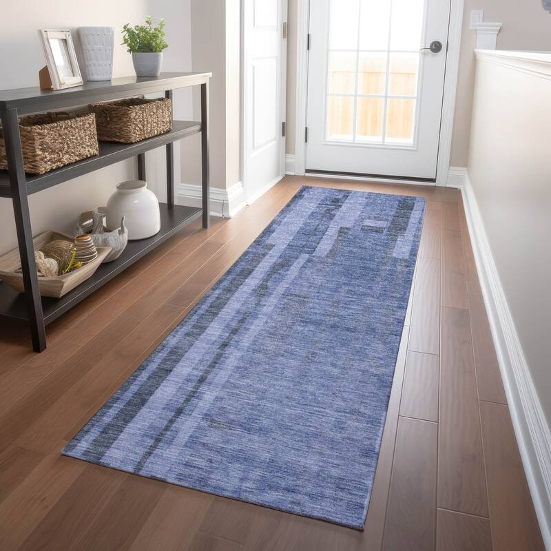 Machine Washable Indoor/ Outdoor Modern Stripes Chantille Rug - Denim - 2'3" x 7'6"