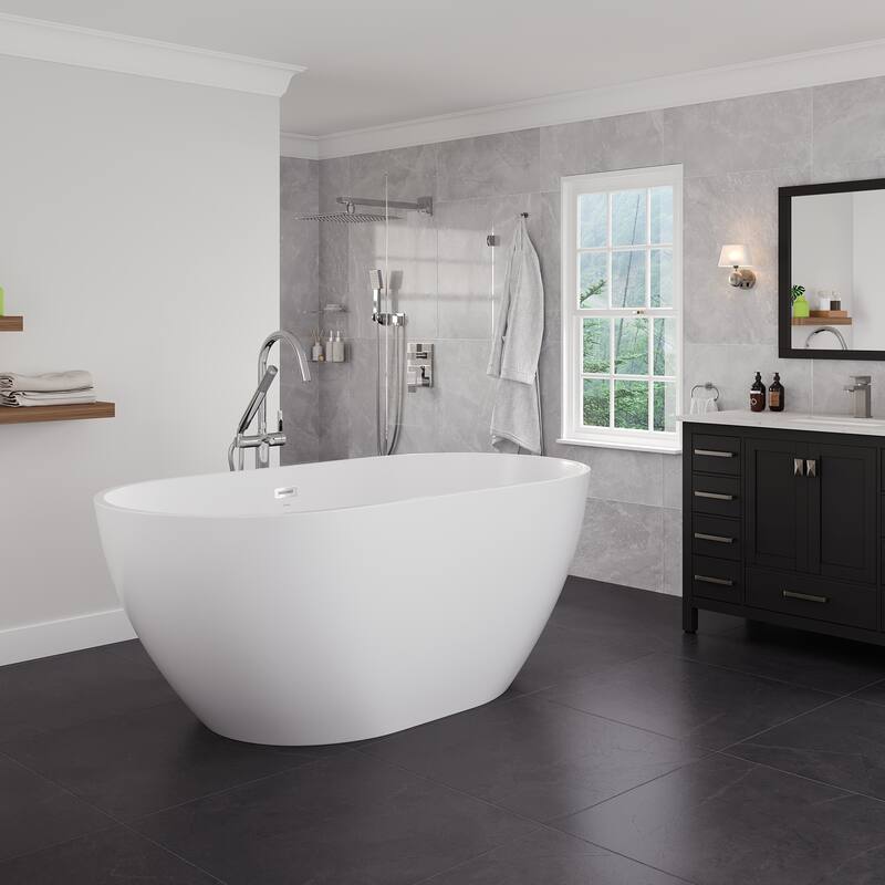 Eviva Opal Glossy White Acrylic Oval Freestanding Bathtub