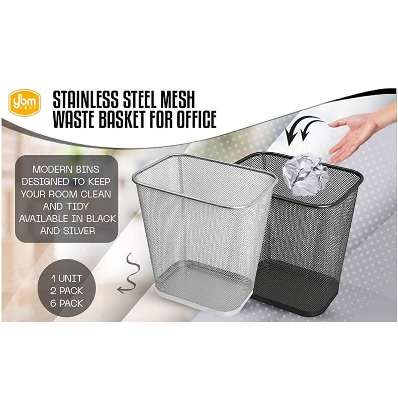 Ybm Home Steel Silver Mesh Rectangular Home Office Kitchen Bathroom Open Top Waste Basket Wire Bin Trash Can 3 Gallon 6 Pack