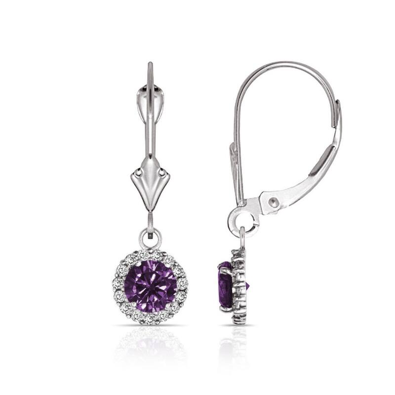 Curata Solid 14k White Gold Birthstone Round Cubic Zirconia Halo Dangle Leverback Earrings (6mm x 25mm)