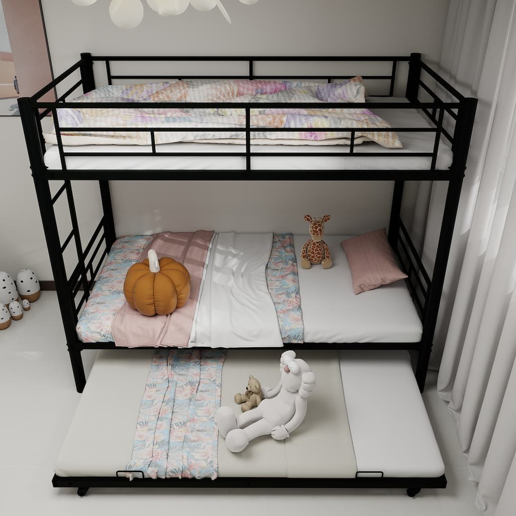 Heavy-duty Twin Over Twin Bunk Bed with Safety Guardrails, Noise Reduced, No Box Spring Needed, Black