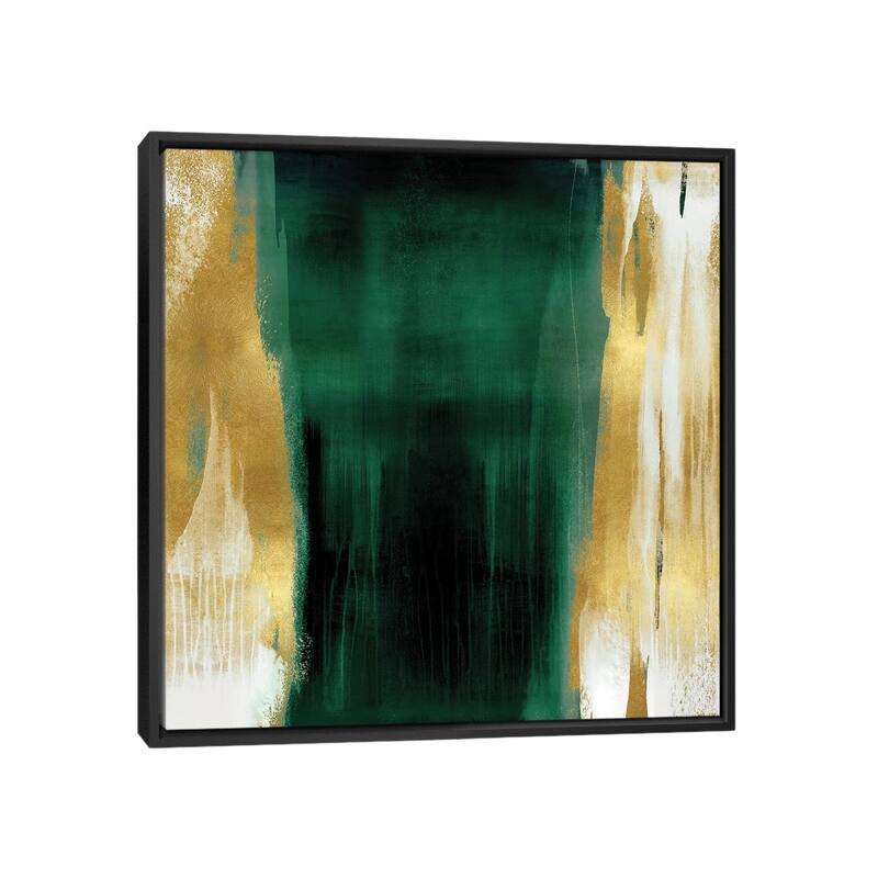 iCanvas "Free Fall Emerald with Gold II" by Christine Wright Framed Canvas Print - Black - 37x37
