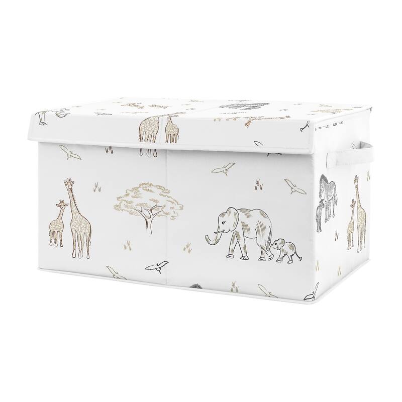 Jungle Safari Animal Boy Girl Kids Fabric Toy Bin Storage Taupe Black and White Gender Neutral Elephant Zebra Wildlife Adventure