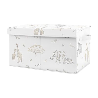 Jungle Safari Animal Boy Girl Kids Fabric Toy Bin Storage Taupe Black and White Gender Neutral Elephant Zebra Wildlife Adventure