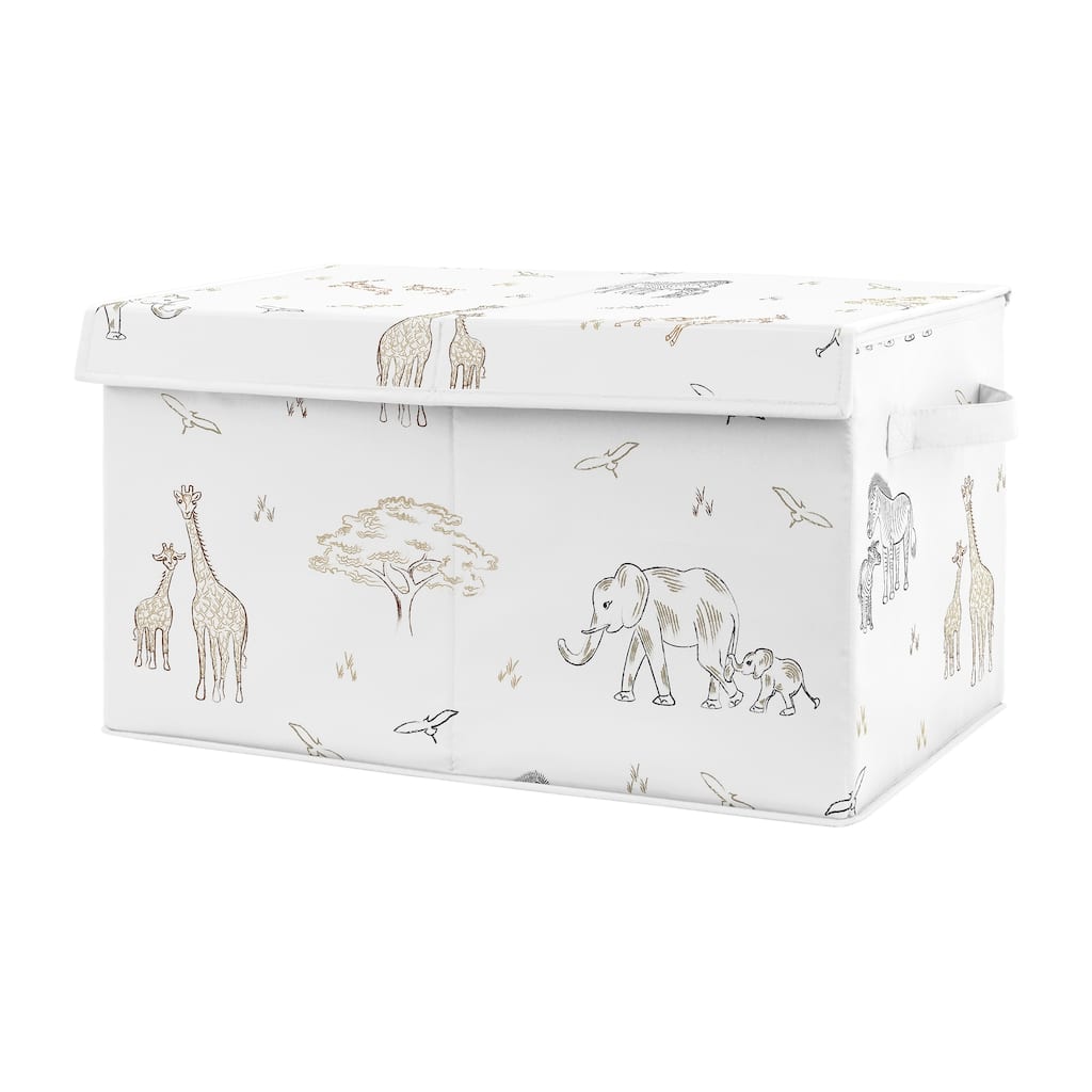 Jungle Safari Animal Boy Girl Kids Fabric Toy Bin Storage Taupe Black and White Gender Neutral Elephant Zebra Wildlife Adventure