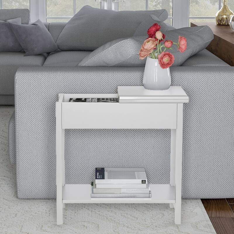 Hastings Home Flip Top End Table with Storage - 22.75” x 11” x 24” - White