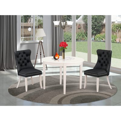 East West Furniture Kitchen Table Set Contains a Round Dining Table and Upholstered Chairs, Linen White (Pieces Options)
