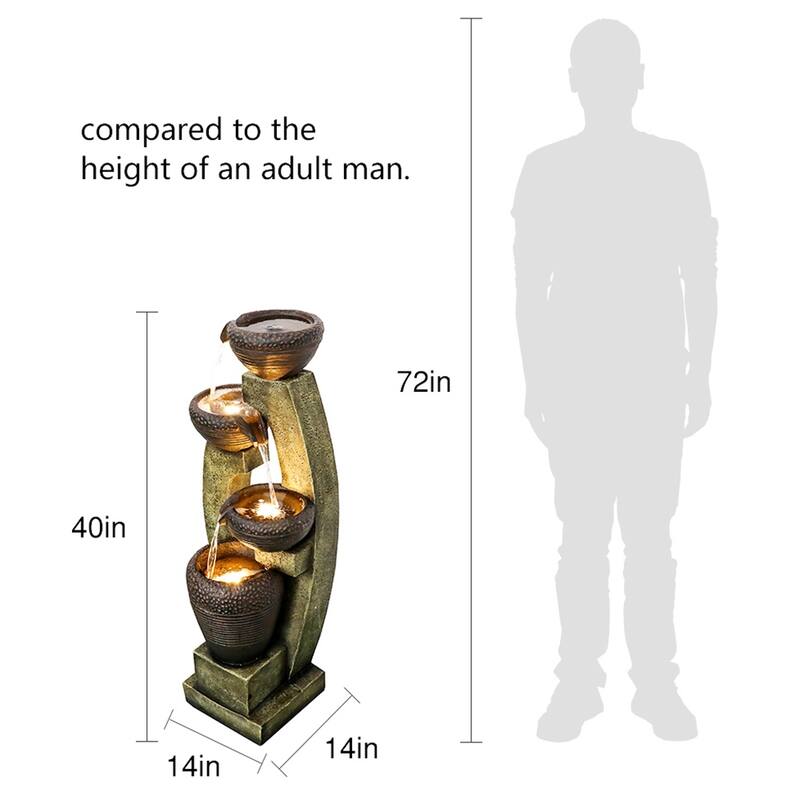 40-inch H Outdoor Water Fountain w/ LED Lights Floor-Standing Fountain