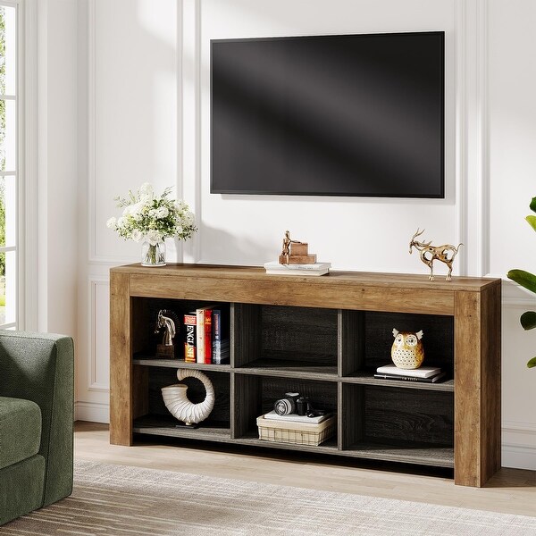 63-inch Horizontal Wood Bookshelf, Industrial Long Bookcase - Bed