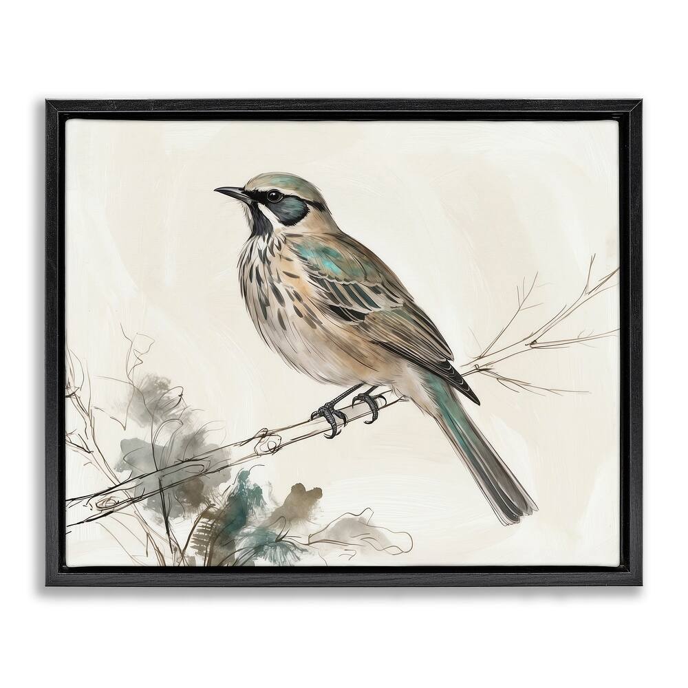 Stupell Perched Bird Illustration Framed Floater Canvas Wall Art Design By LSR Creative Studio