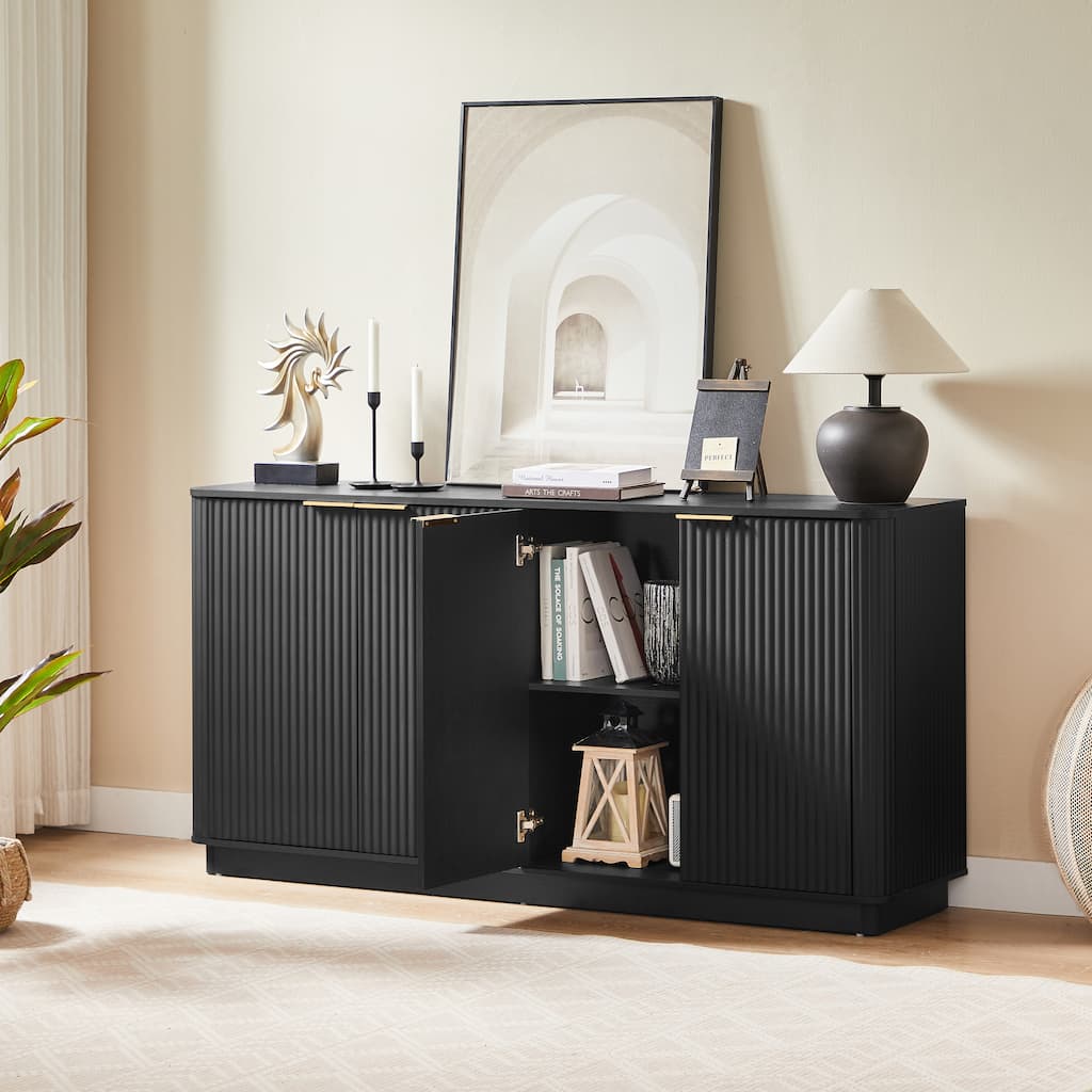 63" Vertical Stripe Buffet Cabinet Sideboard with stoarge, Curved wave Design, TV Stand, for Bedroom, Living Room