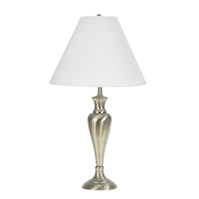 Aspen Creative 28" High Metal Table Lamp, Satin Nickel Finish with Hardback Empire Shaped Lamp Shade in Off White, 16" Wide
