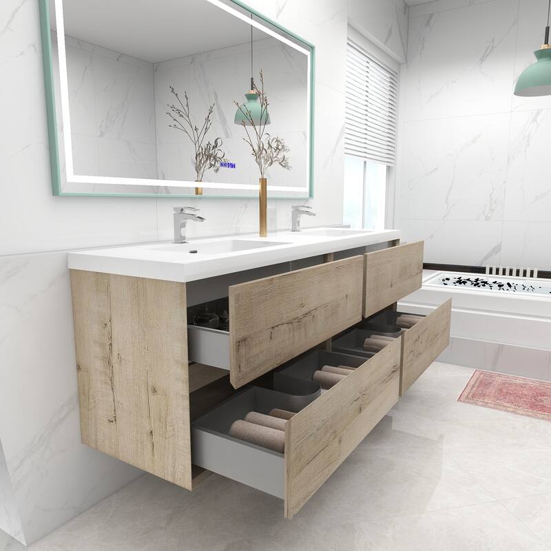 Selina 72" Wall Mounted Vanity with Double Sink - 72