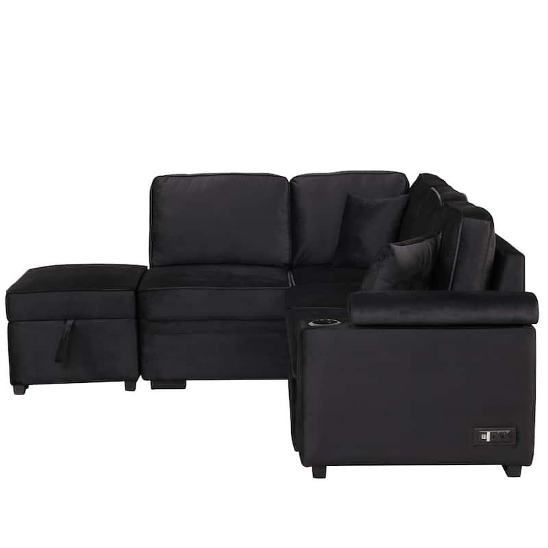 84.75'' L-Shaped 5-Seat Sectional Sleeper Sofa Bed with Storage Ottoman and Pull-Out Feature, Perfect for Living Room
