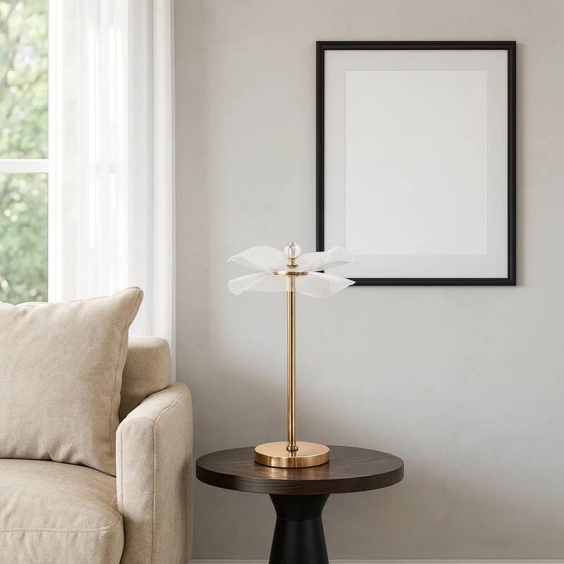 Accent Table Lamp, LED, Lotus Shape Acrylic, Copper, Gold, 18 Inch