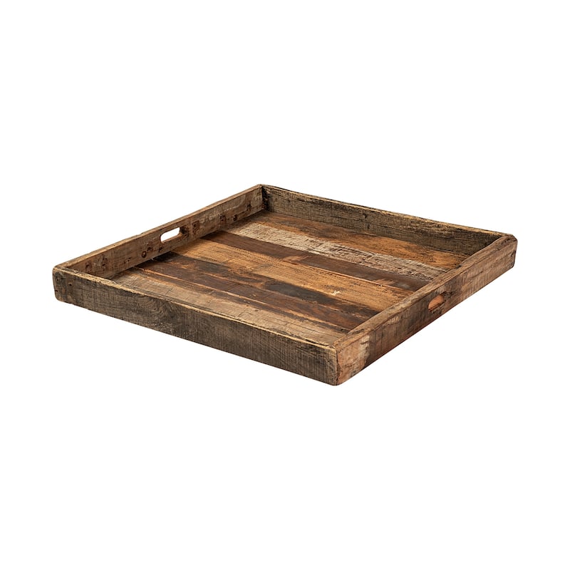 Carson Brown Reclaimed Wood Tray (Small) - 30.0L x 30.0W x 3.0H - Brown