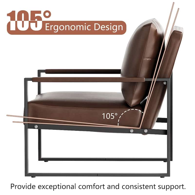 Eureka Modern Vintage Upholstered PU Leather Armchairs, Mid Century Accent Chairs with Steel Frame, Leisure Chairs (Set of 2)