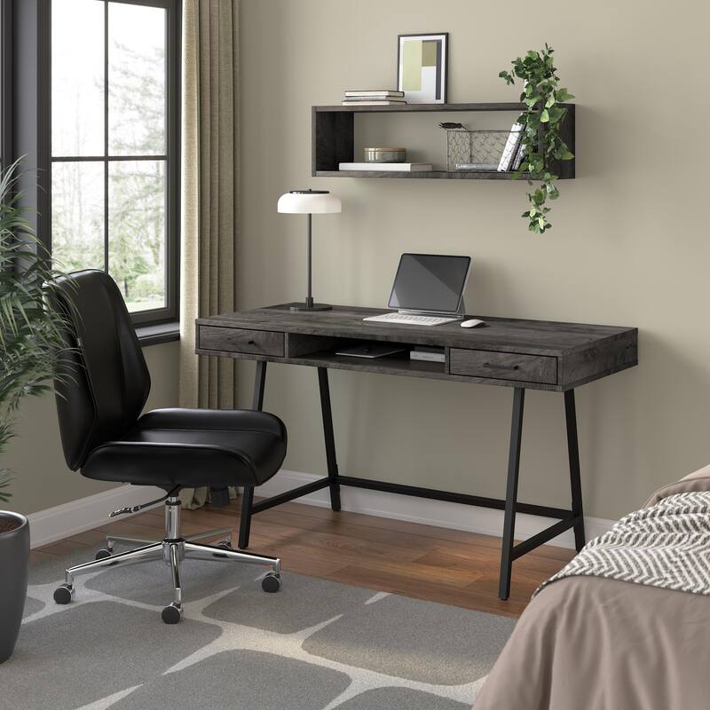 Bush Furniture Steele 54W Writing Computer Desk with Storage - Dark Gray Hickory